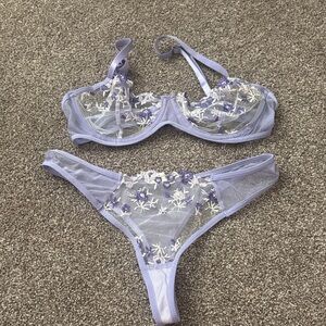 Lilac Floral Embroidered Lace Bra Set